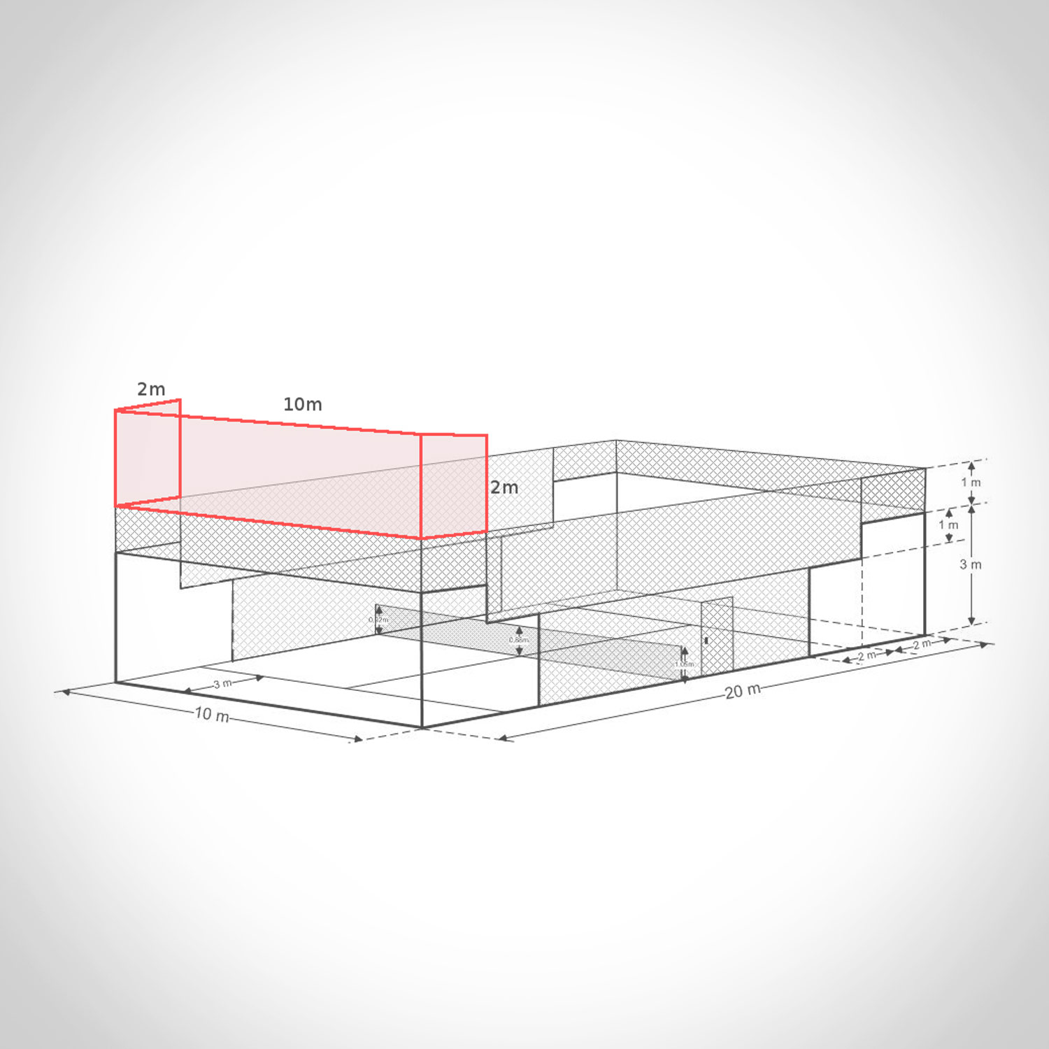 Red de protección pádel frontal 2x14mt.